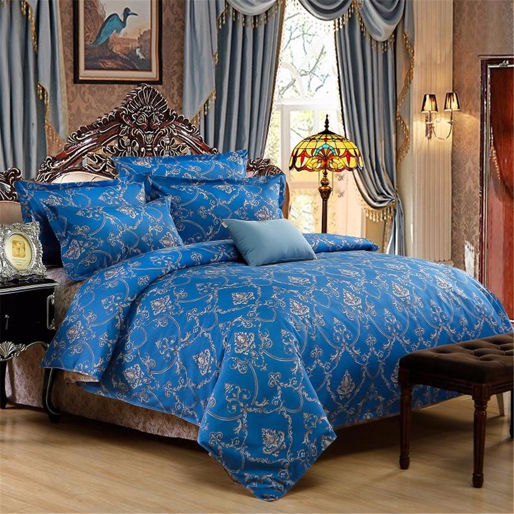 Single/Double/King Size Retro Blue Bed Set Quilt Duvet Cover Bed Sheet