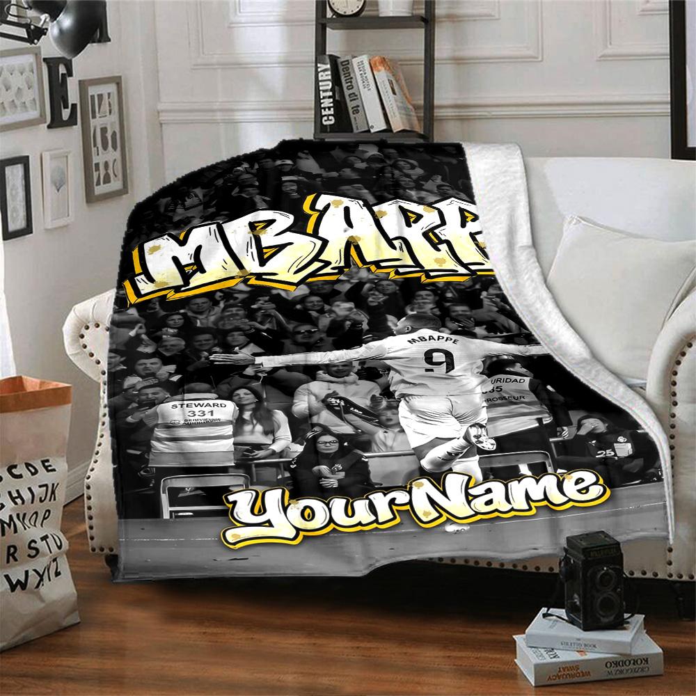 Coperta con Nome Personalizzato Mbappe Coperta Leggera Personalizzabile Morbida e Accogliente Adatta per Letto Decorazione Casa Divano Divano Quattro Stagioni Multiuso