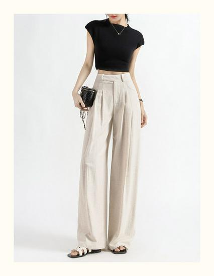 Women's High-Waisted Wide-Leg Linen Pants - Summer 2026 Collection, Loose Fit, Tencel Cotton Blend, Floor-Length