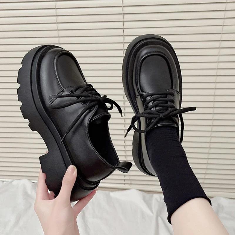 New  Women Spring  Black Platform Flats Shoes Women Loafers Slip On Boat Shoes Designer Casual Leather Oxfords