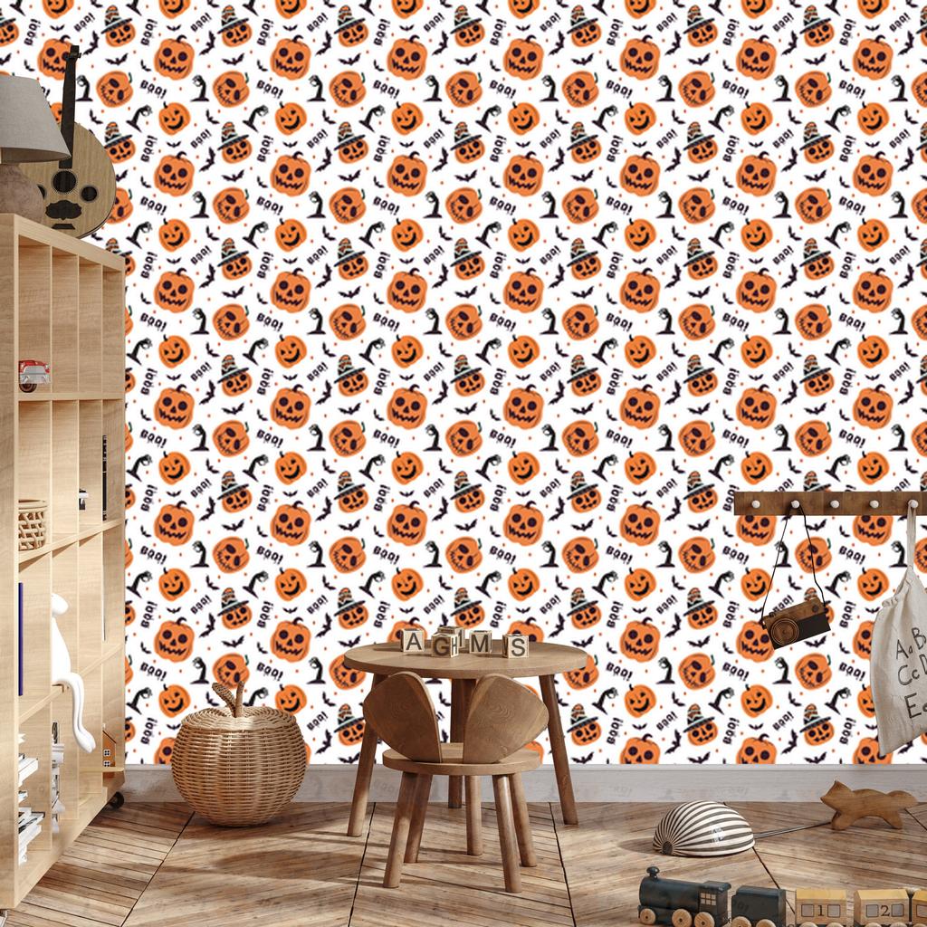 Halloween Wallpaper White and Orange for Living Room and Bedroom 50x1000