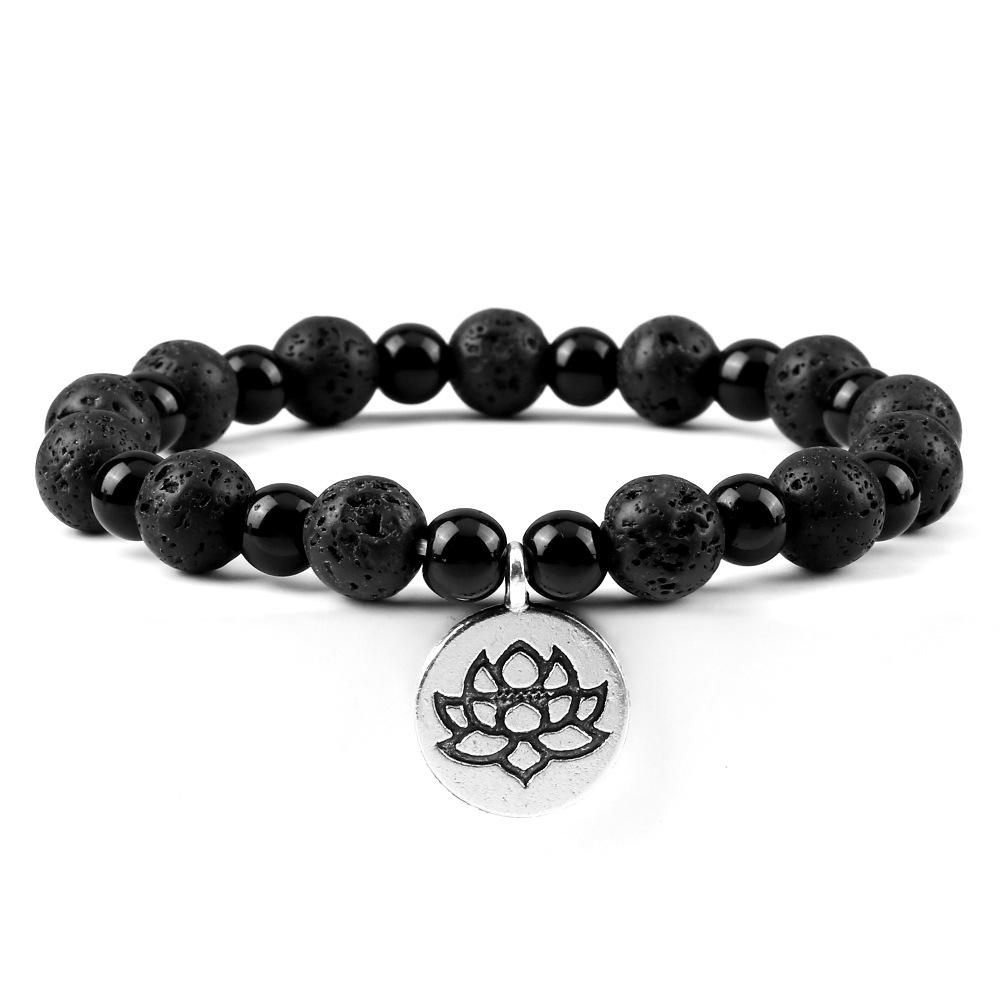 Versatile Beaded Elastic Bracelet with Lotus Pendant and Agate Stone