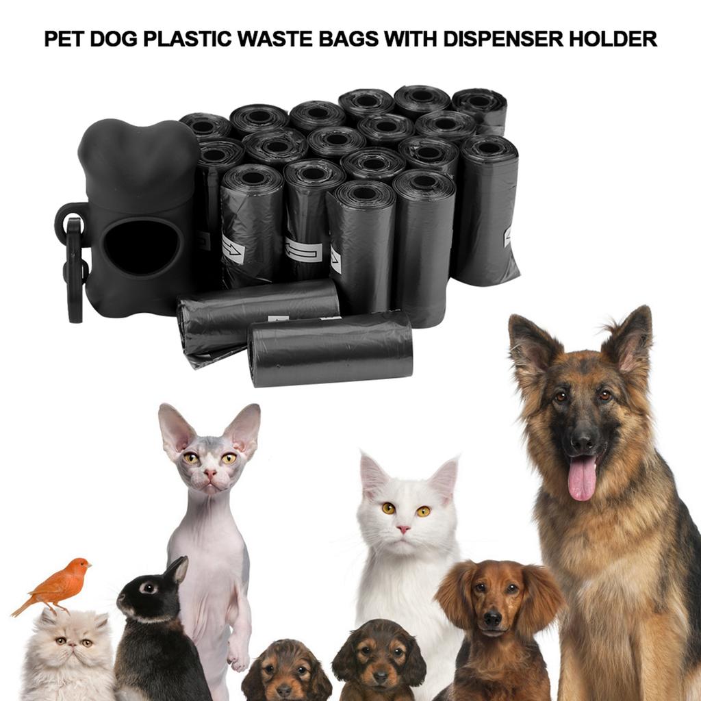 20 Rolls Pet Dog Plastic Clean Trash Waste Bags with Bone Shape Bag Dispenser Holder (Black)