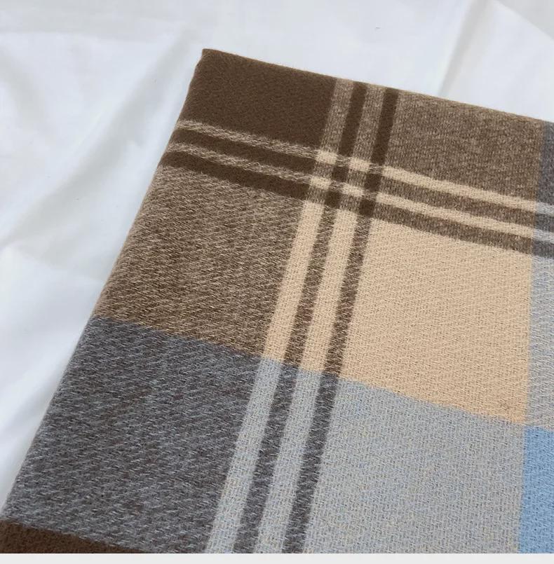 2024 Women's Winter Plaid Tassel Shawl - Korean-Style Thick Warm Imitation Cashmere Scarf for Students and Couples