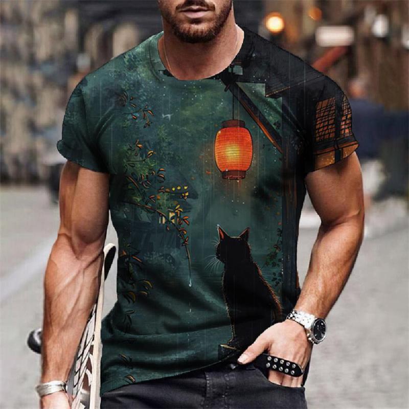 Starry Sky Cat Universe Pattern Funny Animal 3D Printed Men's T-shirts Summer Harajuku Short Sleeve O-Neck Tops