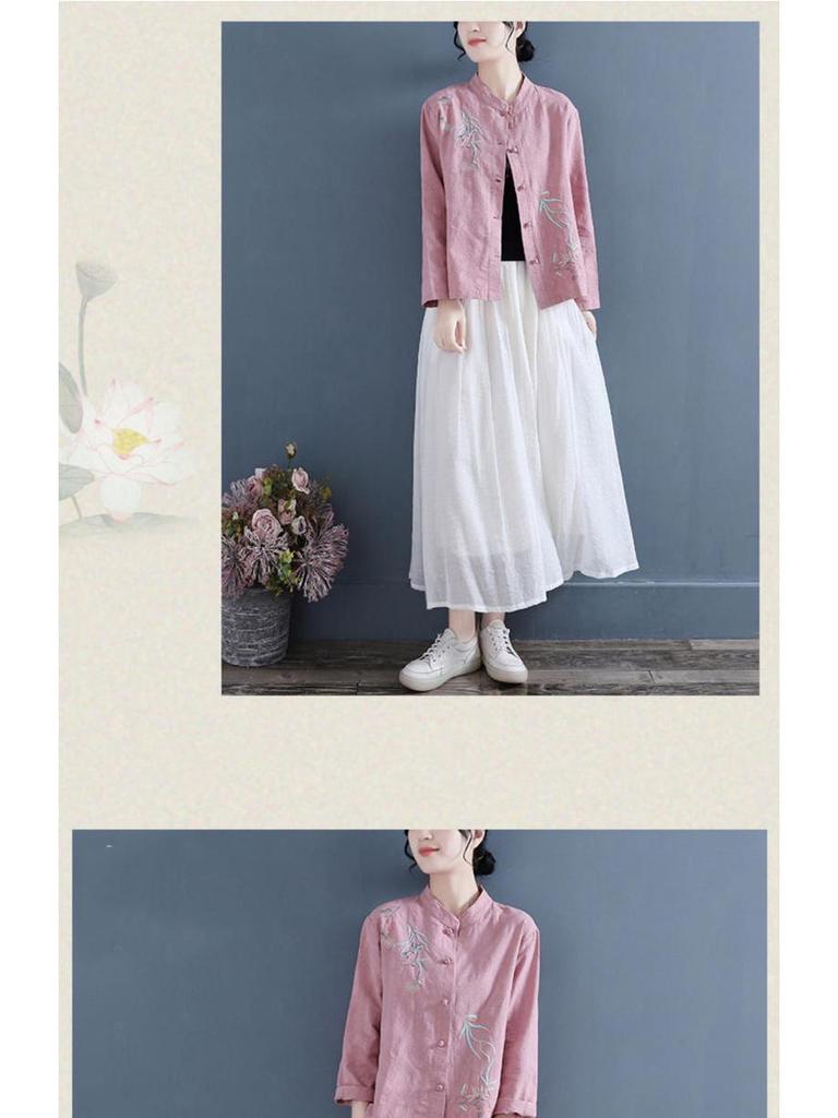 Elegant Women's Long Sleeve Cotton Linen Ramie Shirt - Light Luxury Plus Size, Slimming Design for Autumn & Winter