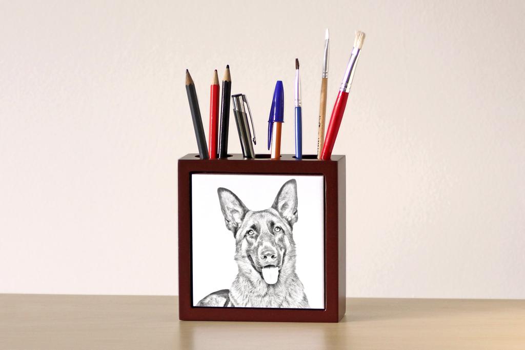 German Shepherd Dog, Alsatian Wolf Dog – Pen holder with a dog, desk organizer with a print | Art-Dog