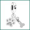 S925 Silver Pet Theme DIY Jewelry Accessories Zircon Paw Print And Bone Dual Pendant Bracelet Necklace Beads