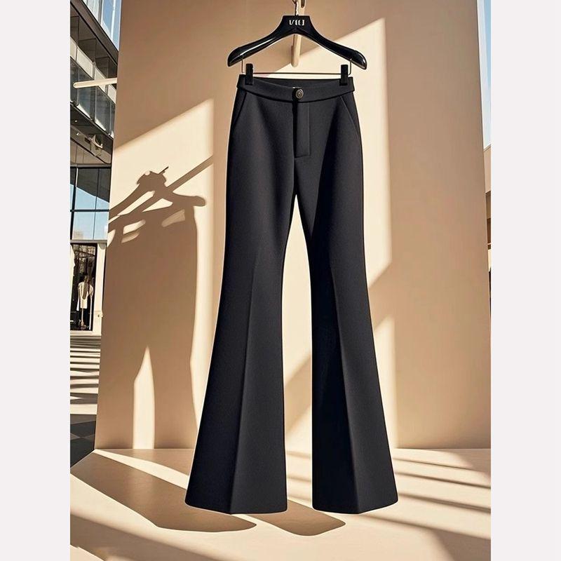 

2025 Summer Women s Petite Plus Size Micro Flare Black High Waist Stretch Suit Pants 2XL 63-68kg