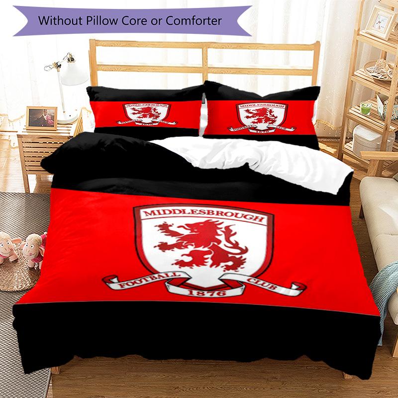 Middlesbrough F.c Printed Pattern Duvet Cover Set – Includes 1 Duvet Cover and 2 Matching Pillowcases Bedroom Decor Christmas Gifts