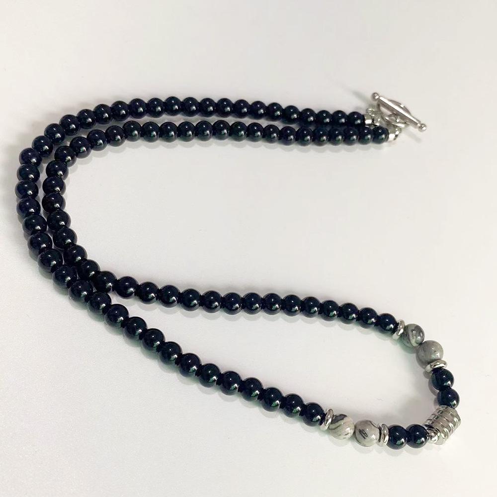 Men's Beaded Necklace with Stainless Steel and Tiger's Eye Stone Beads.