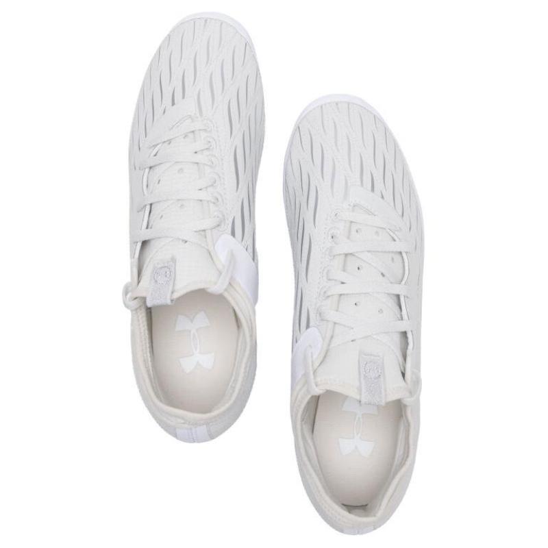 Under Armour FG Firm Ground Artificial Turf Wear resistant And Lightweight Soccer Shoes Unisex Gray White Sneakers 3027707-100