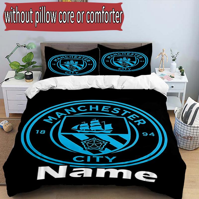 3pcs Duvet Cover Set (1*Duvet Cover + 2*Pillowcase, Without Core), Custom Name Manchester City FC Pattern Bedding Set, Home Bedroom Decor Gift