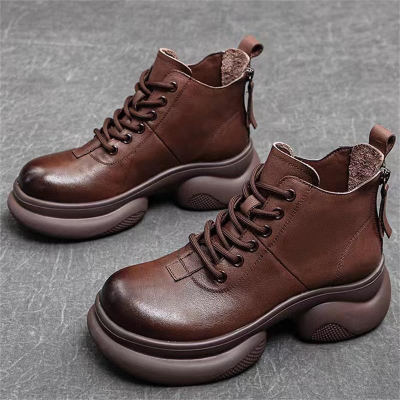 Soft-soled Soft Leather Thick-soled Martin Boots New Velvet Heightening British Style Short Boots In Autumn and Winter
