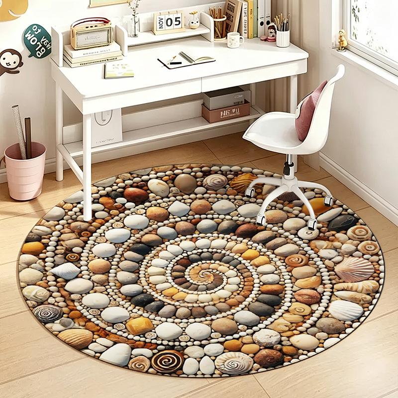 1Pcs Stone Round Rug Non-Slip Machine Washable Floor Mat 2D Flat Vintage Floral Area Rug for Living Room Bedroom Decor