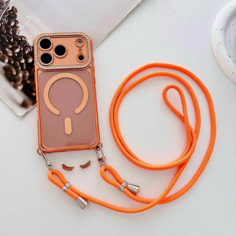 

Premium Corner-Drill Crossbody Lanyard Phone Case with Magnetic Buckle, Compatible with iPhone 17/16/15/14/13, Electroplated Finish iPhone 14 Pro Max