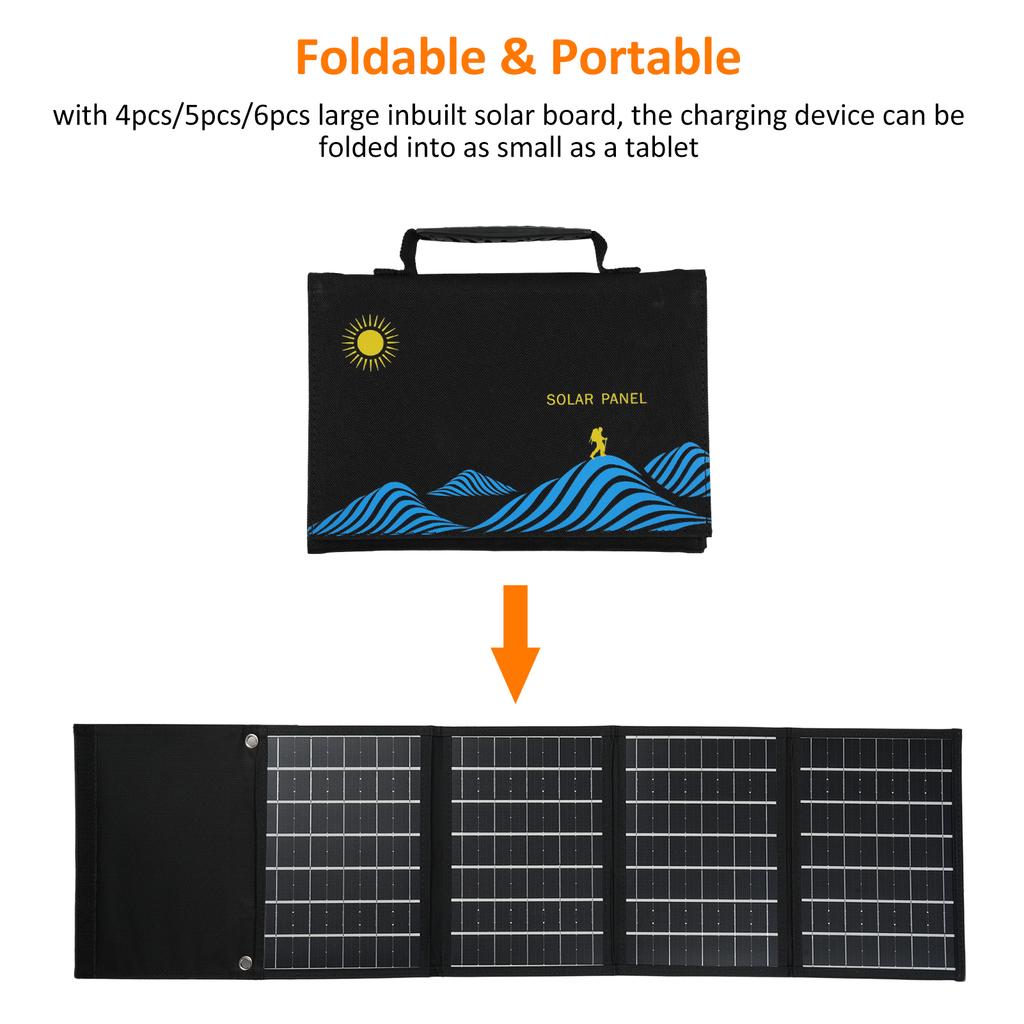 6 Fold 50W Solar Panel Folding Bag Dual USB+DC Output Solar Charger Portable Foldable Solar Charging Device Outdoor