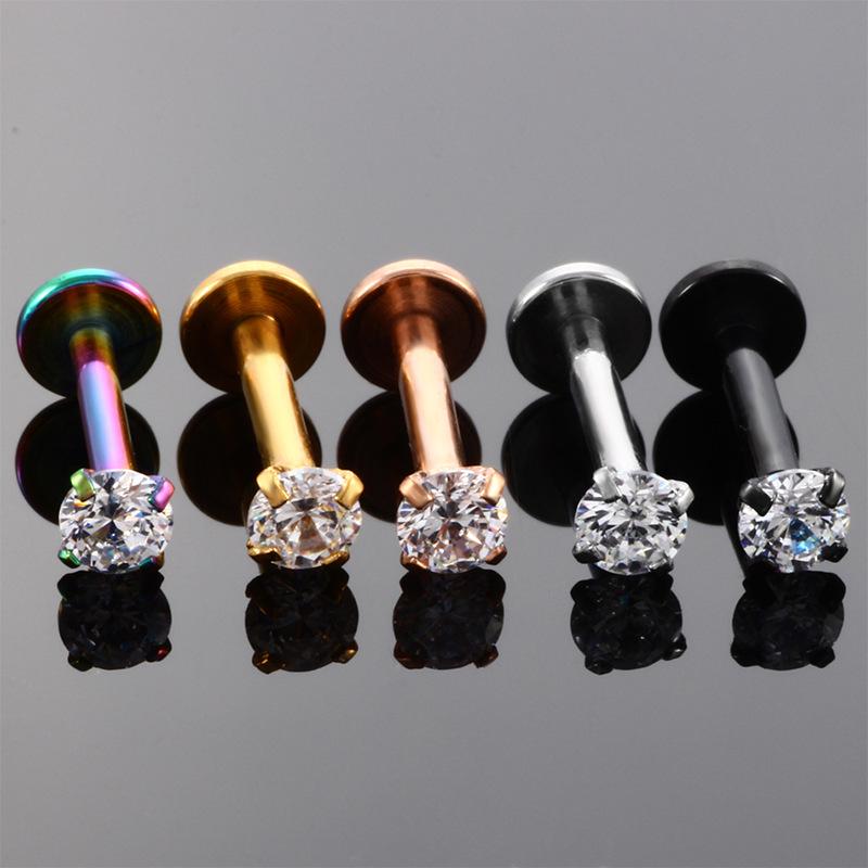G23 Titanium Diamond-Set Internally Threaded Lip Stud 16G, 3-5mm