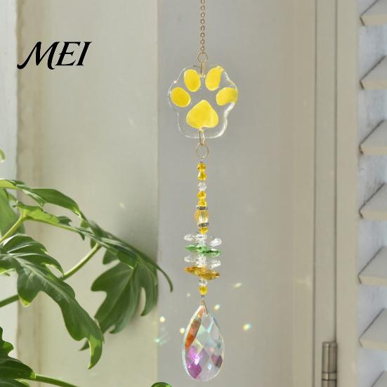 Exquisite Craftsmanship Wind Chime Crystal Cat Paw Chimes, Suncatchers for Windows Hanging, Macaron Color Prism Rainbow Maker Indoor Outdoor