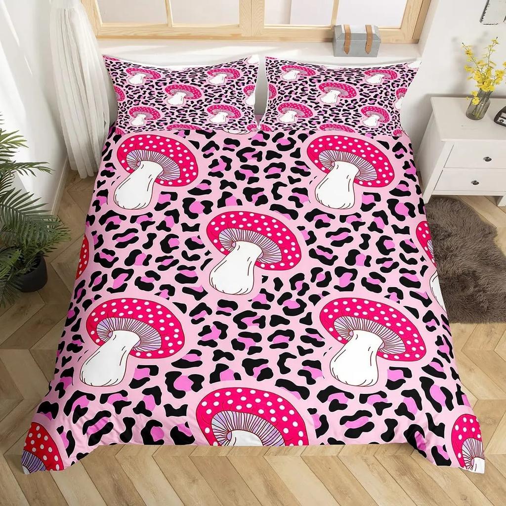 Sopp Dynetrekksett Burgunder Plante Fallende Blader Sengetøy 23 stk For Barn Snegleprint King Size Mykt Dynetrekk