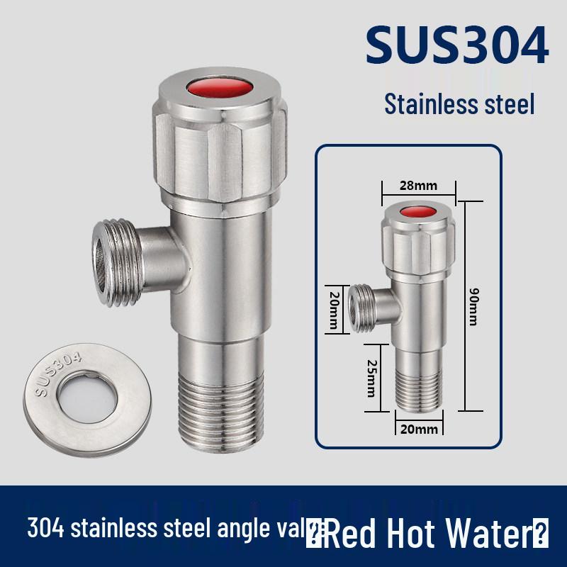 304 Stainless Steel Hot/Cold Water Extended Angle Valve - Brass 4-point Stop Valve for Water Heater, One-In-Two-Out