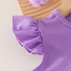 Girls' Purple Suit Summer Children's Casual Top + Grape Embroidery Jeans Set
