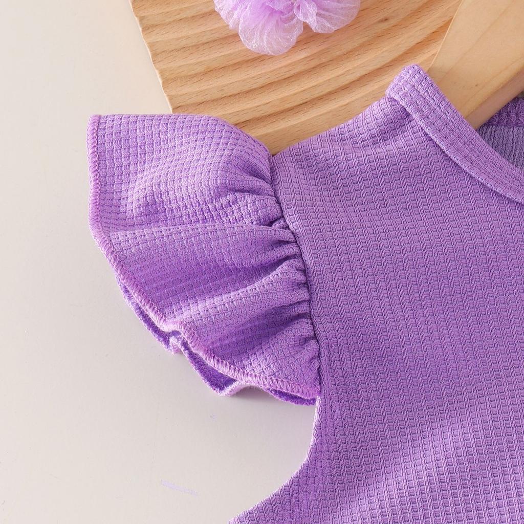 Girls' Purple Suit Summer Children's Casual Top + Grape Embroidery Jeans Set