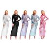 Women Long Sleeve Sheer Dress Metallic Glossy See Through Maxi Style Club Nightwear Fun Underwear Dress