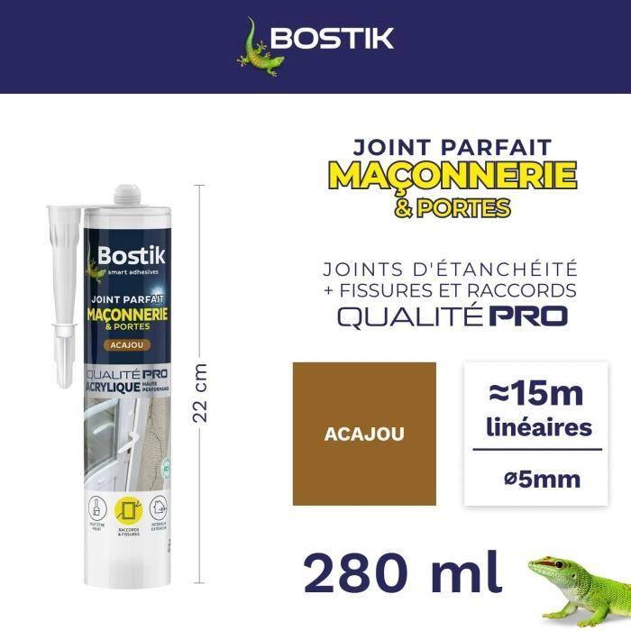 Mastic Etanchéité Joint Parfait Silicone BOSTIK Maçonnerie et Portes - Intérieur et Extérieur - Acajou - Cartouche 280ml