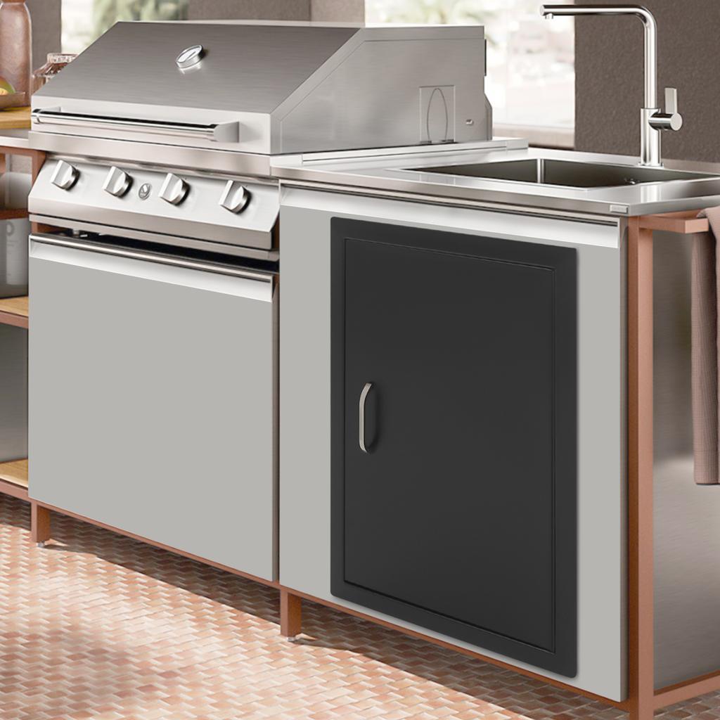 Porte d'accès pour barbecue en acier noir simple 43x58,5 cm, Porte d'armoire de cuisine extérieure, Panneau de porte de barbecue de remplacement, Installation facile
