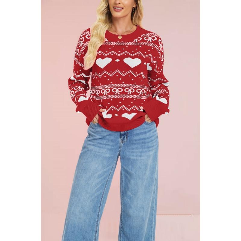 Hot Sale Valentine's Day Knitted Sweater Women's Fashion Casual Long Sleeve Love Pullover Sweater