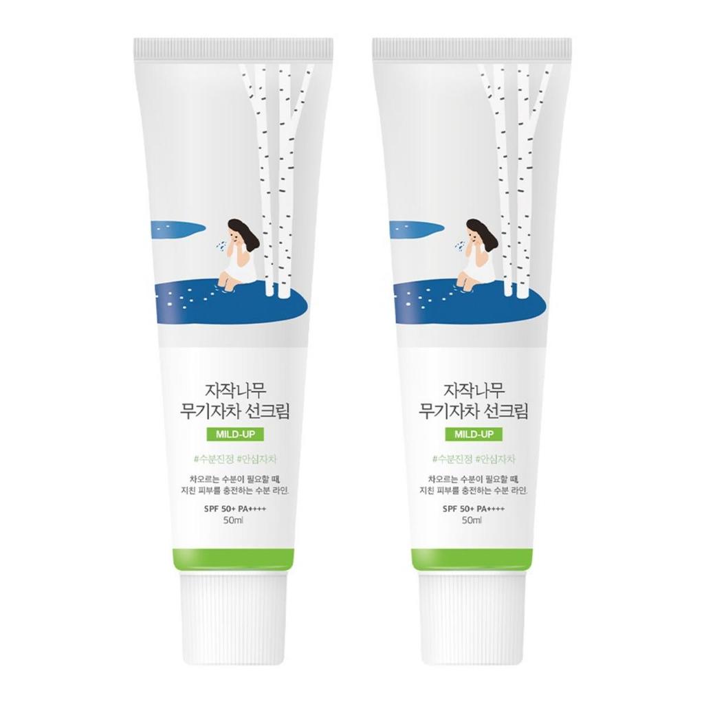 ROUND LAB Birch Juice Mild Up Sunscreen SPF50+ PA++++ Duo Set 50ml - Non-Nano Physical Mineral Sunscreen for Sensitive Skin and Deep Hydration