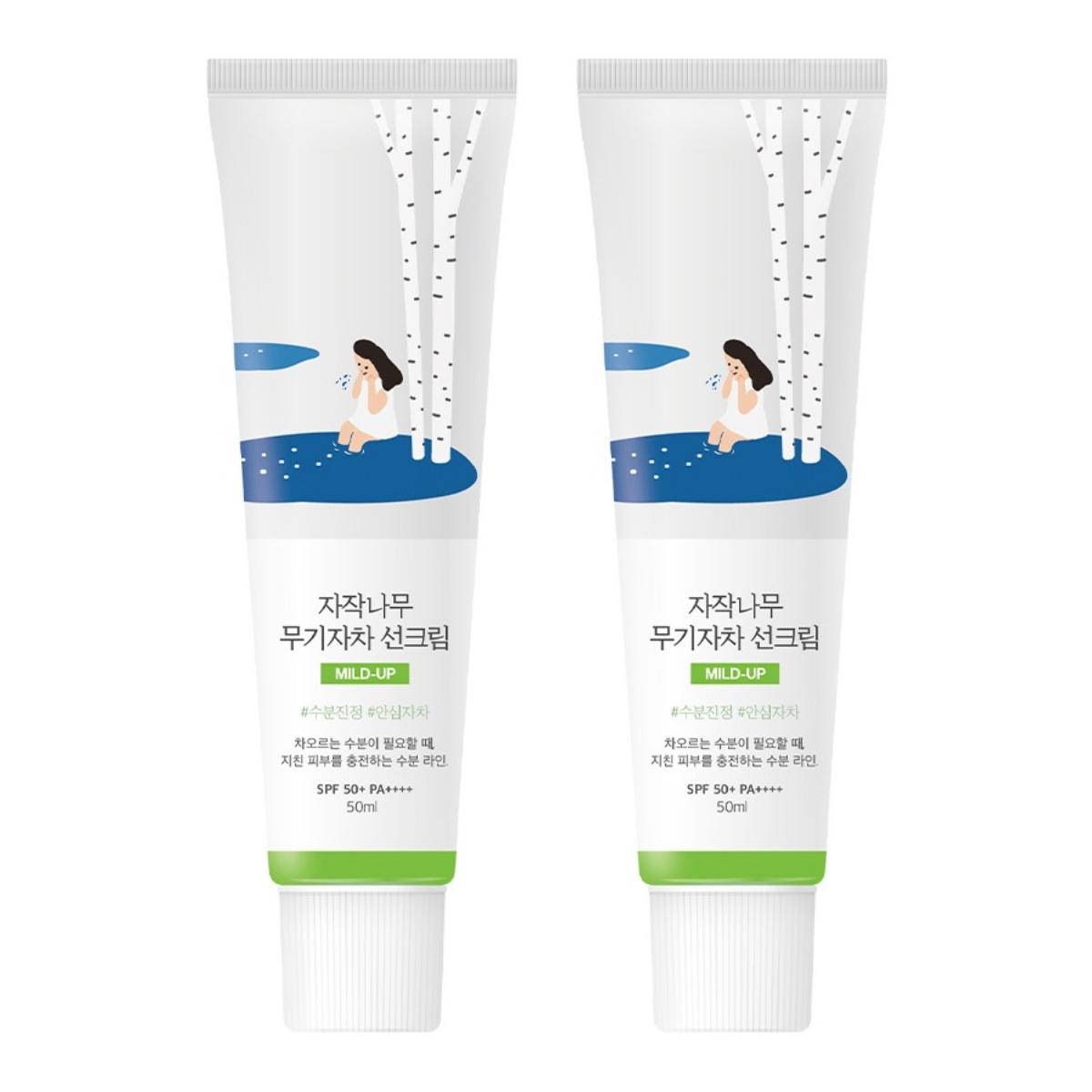 

ROUND LAB Birch Juice Mild Up Sunscreen SPF50+ PA++++ Duo Set 50ml - Non-Nano Physical Mineral Sunscreen for Sensitive Skin and Deep Hydration