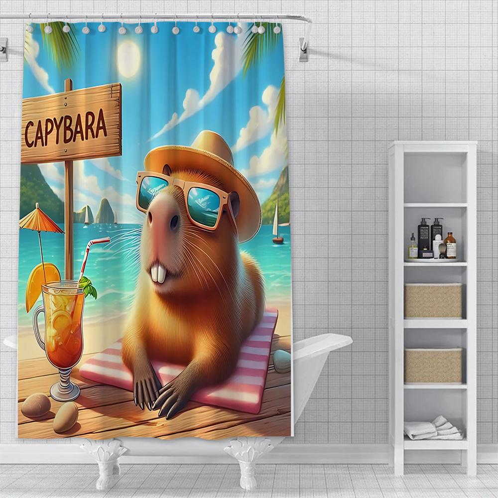 Zasłona Prysznicowa Wodoodporna Tkanina Poliestrowa Farba Kolorowa Kąpiel Słodkie Kapybary Zasłony Dom Łazienka Dekor Zasłona Z Hakiem