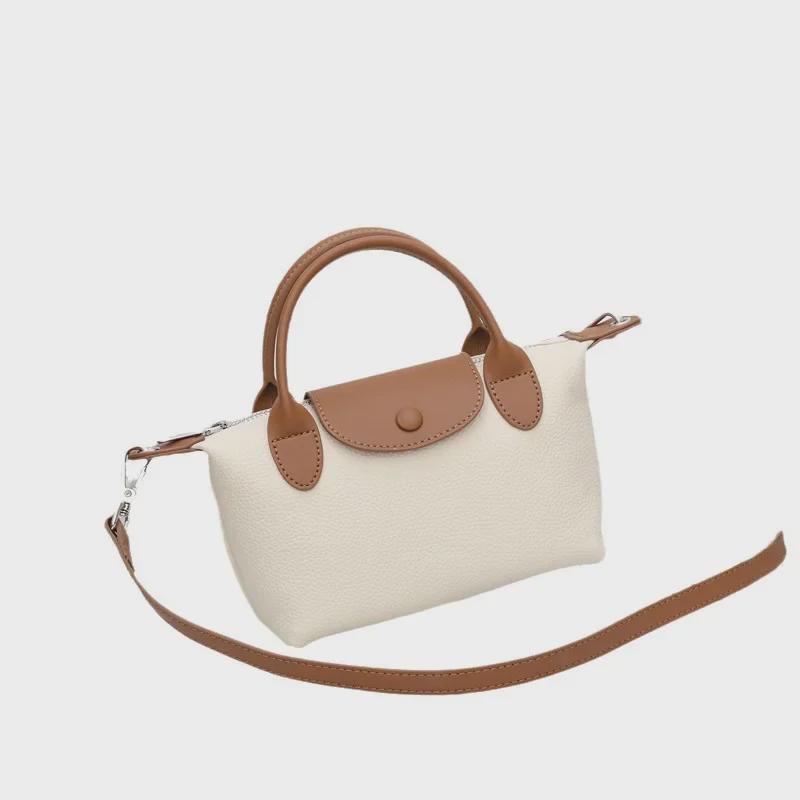Women's Genuine Leather Cowhide Dumpling Handbag - Contrast Color Messenger Shoulder Bag