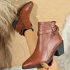 Neue Große Größe Spitze Chunky Heel Stiefel Damen Britischer Stil Seitenreißverschluss Chelsea Kurzstiefel Hoher Absatz PU Matt