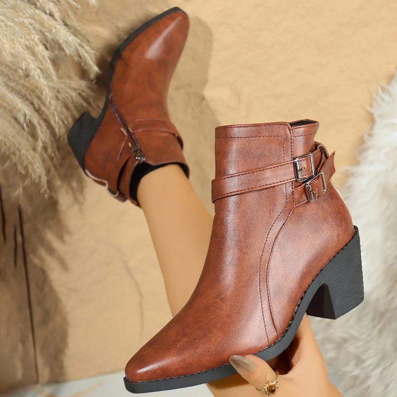 Neue Große Größe Spitze Chunky Heel Stiefel Damen Britischer Stil Seitenreißverschluss Chelsea Kurzstiefel Hoher Absatz PU Matt