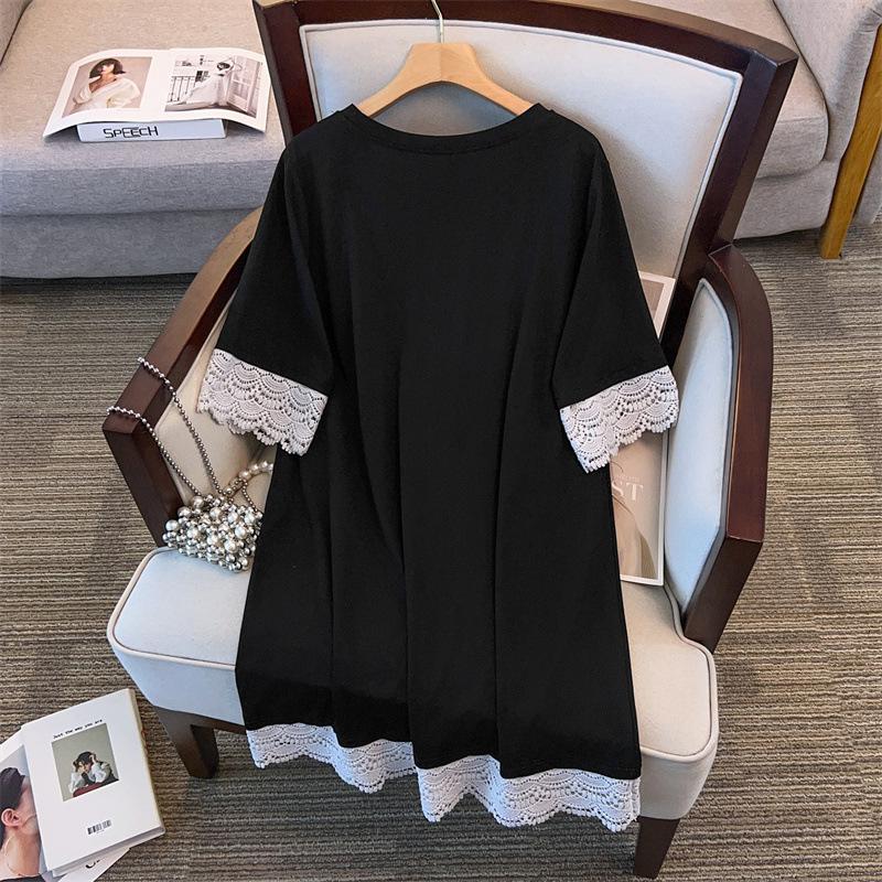 Women's Plus Size Mid-Length Short-Sleeve Round Neck T-Shirt (Slimming, Loose Fit)
