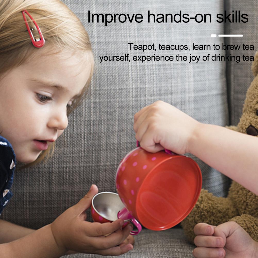 Role Play Simulation Tea Set Metal Material Early Education Teapot Kitchen Exquisite Tableware Afternoon Tea Pretend Play