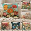 Painted Flowers Pillow Case Sofa and Living Room Decorative Cushion Covers Dust-proof and Mite-proof Invisible Zipper