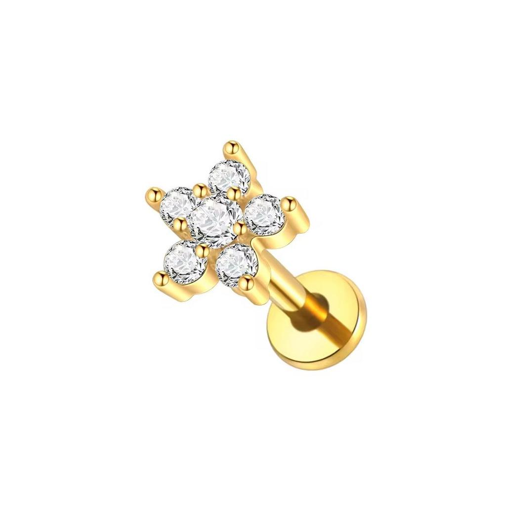 Steel Bar Heart & Cross Zircon Earrings - Women's 16G Cartilage & Lip Studs
