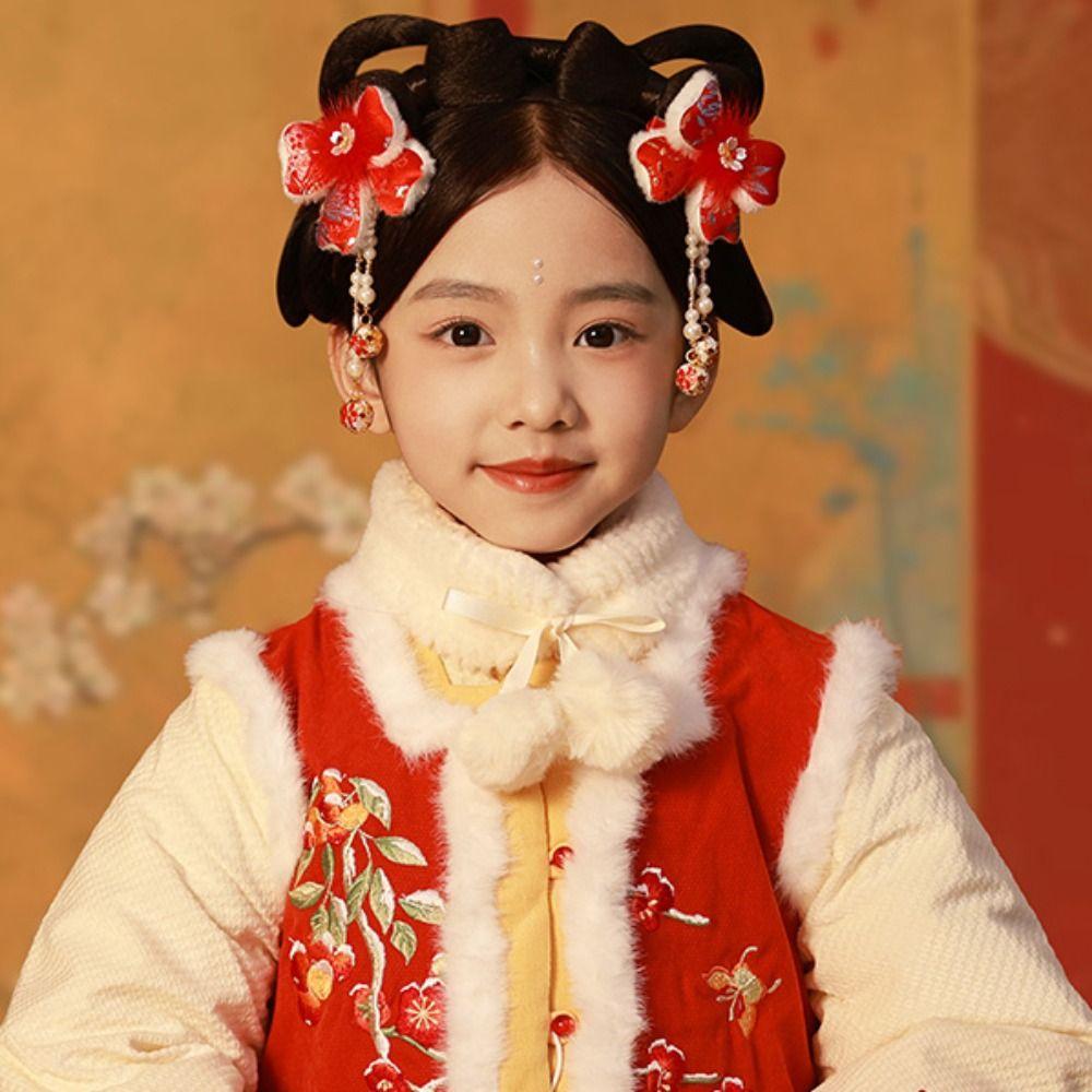 Tang Suit Chinese Style Red Barrettes Hanfu Headwear Ancient Style Hair Clip  Winter