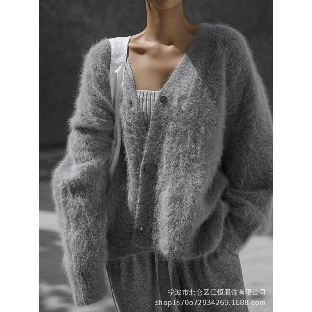Knitted Cardigan for Women In Autumn, Loose V-neck Faux Mink Sweater, Soft and Thick Top