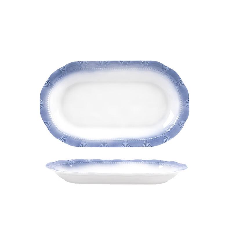 Kangmo French Ceramic Fish Plate with Azure Blue Floral Lace