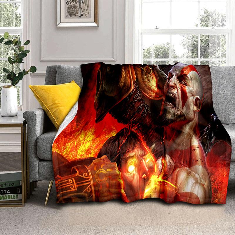 3D God of War Games Gamer Kratos HD Blanket,Soft Throw Blanket for Home Bedroom Bed Sofa Picnic Travel Office Cover Blanket Kids