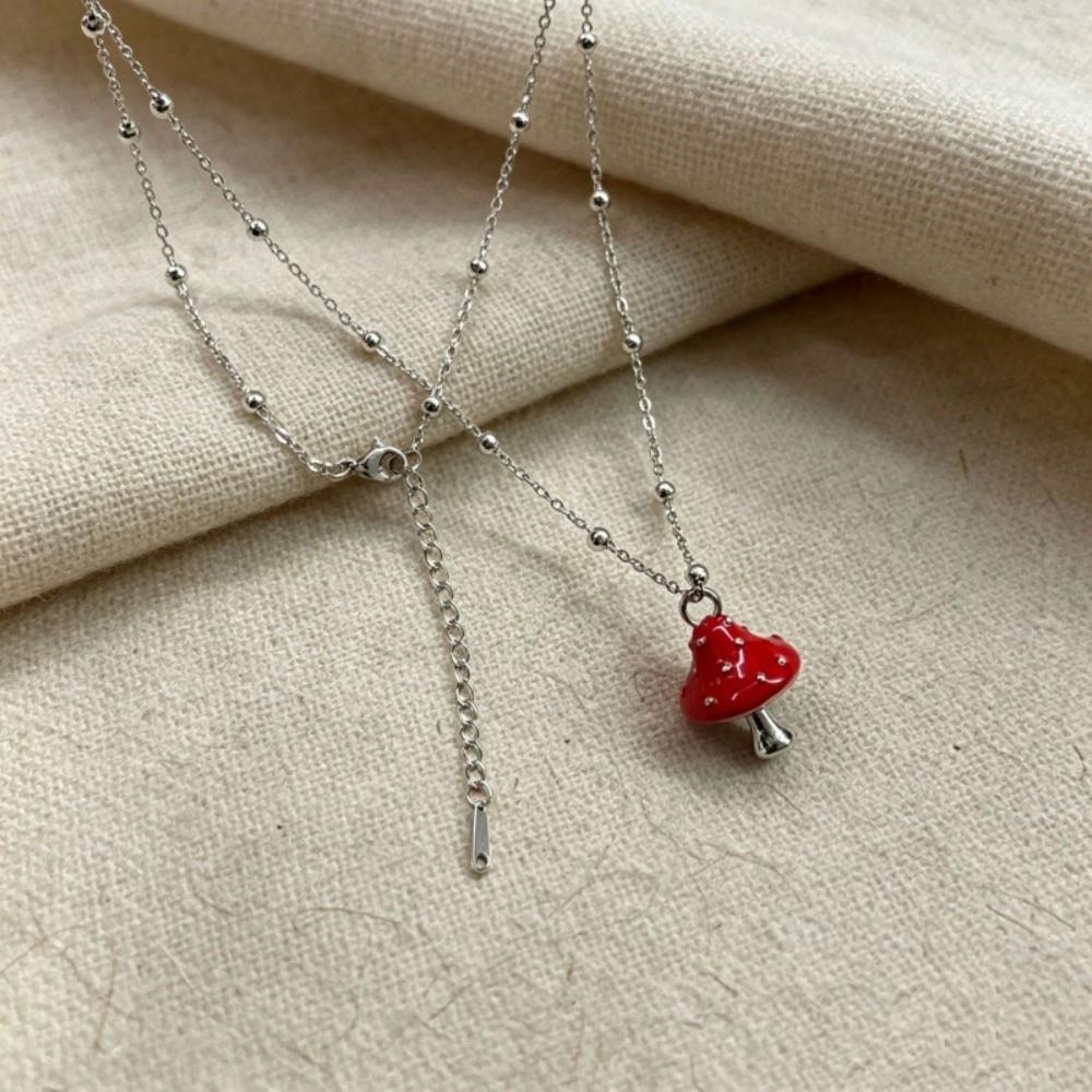Colorful Mushroom Pendant Necklace Enamel Mushroom Fashion Necklace Sweet Women's Necklace Women