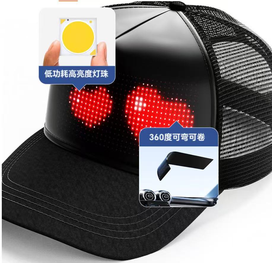 RGB LED Hat with APP Control Programmable DIY Editable (Text, Music, Image, Drawing) Cool Light Up Baseball Cap For Men Women