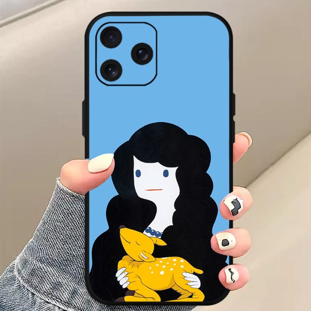 Amano Takeru Girl Art Phone Case For iPhone Mini 11 12 13 14 15 Pro XS Max X Plus SE XR Black Soft Shell