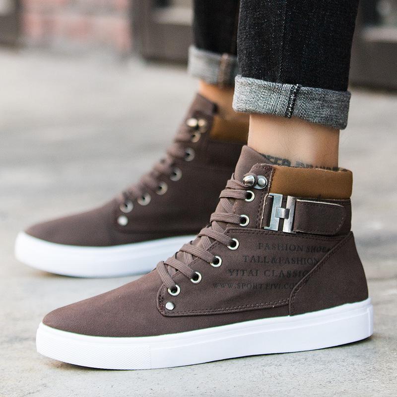 

Зимняя мужская повседневная обувь на плоской подошве, парусиновая удобная обувь с высоким берцем 47 коричневый