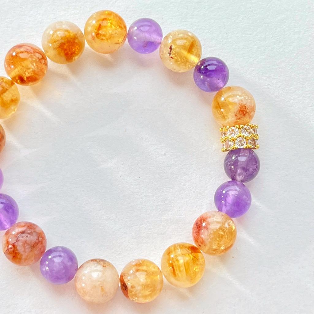 10Mm Natural Honey Milk Cover Citrine Amethyst Design Bracelet Bracelet